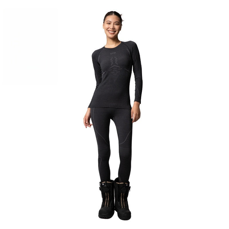 UTO Low-Neck Wool Quick-Dry Women's Outdoor Sports Ski Base Layer Thermal Set