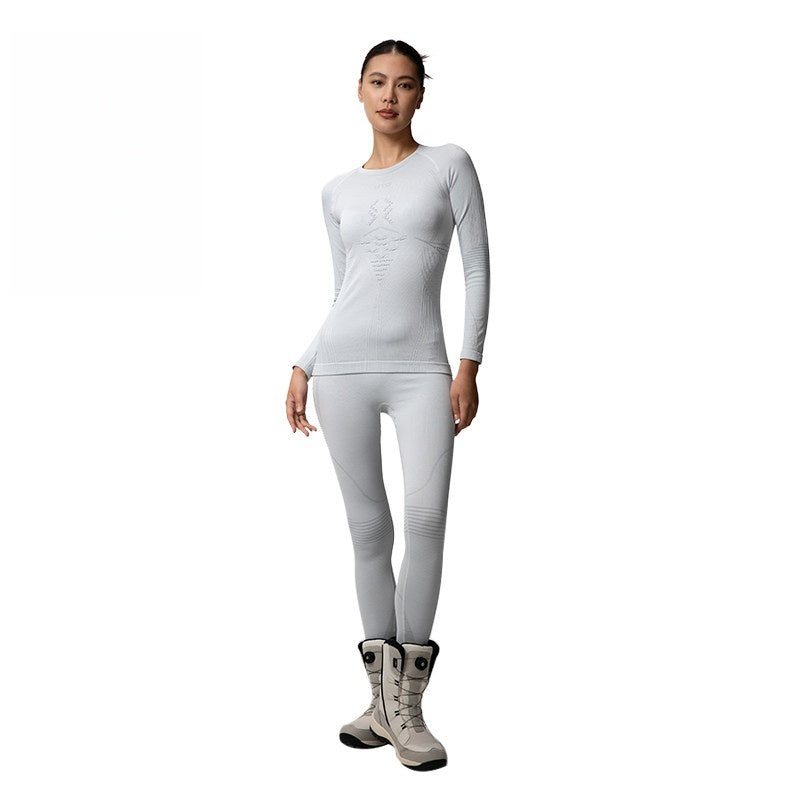 UTO Low-Neck Wool Quick-Dry Women's Outdoor Sports Ski Base Layer Thermal Set