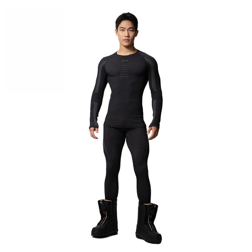 UTO Low-Neck Wool Quick-Dry Men's Outdoor Sports Ski Base Layer Thermal Set