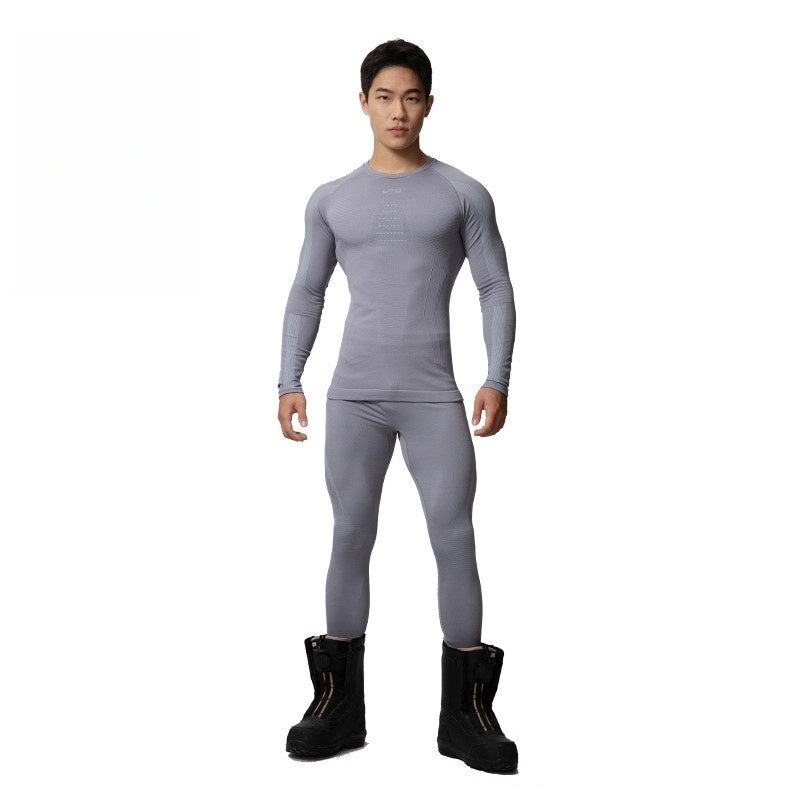 UTO Low-Neck Wool Quick-Dry Men's Outdoor Sports Ski Base Layer Thermal Set